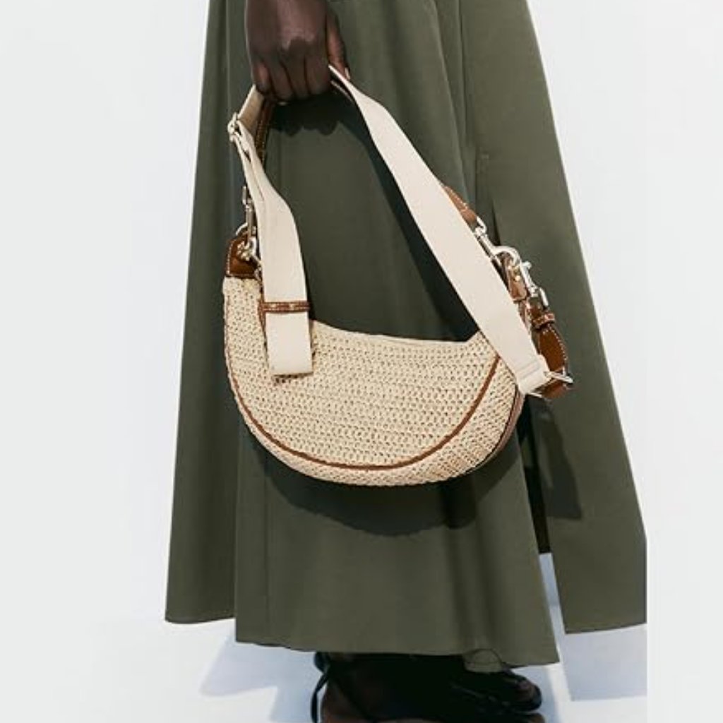 Neiman Marcus Khaki Beach Crescent Shoulder Bag
